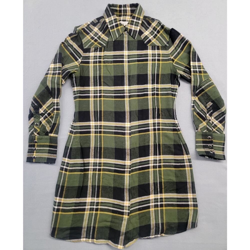 Rag & Bone Kellen Plaid Midi Shirt Dress Green Zip Front Collared Womens M - Picture 2 of 12
